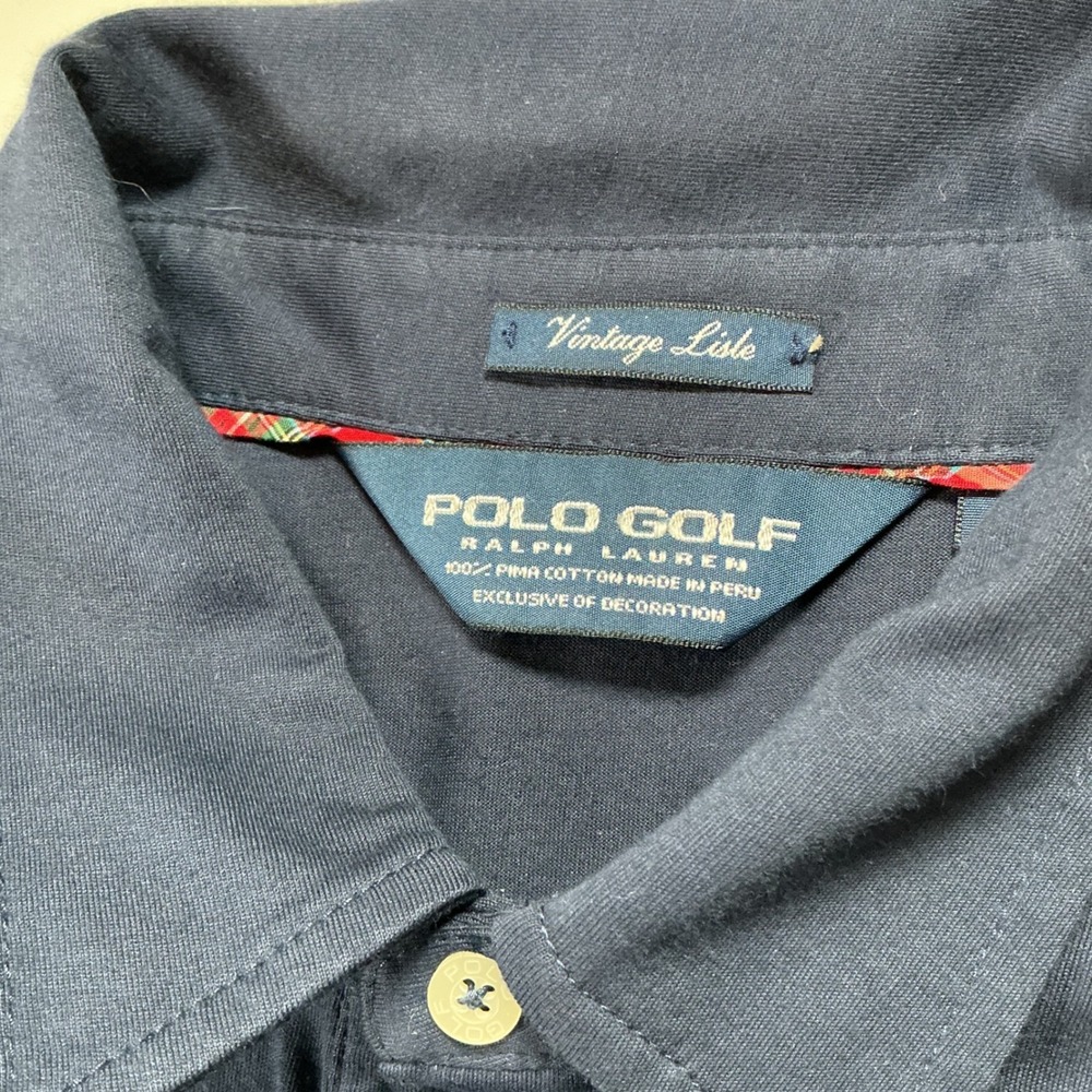 Y2K VTG Polo Ralph Lauren UNC Tar Heels Golf Shirt XL Navy Pima Cotton Preppy - Picture 4 of 6